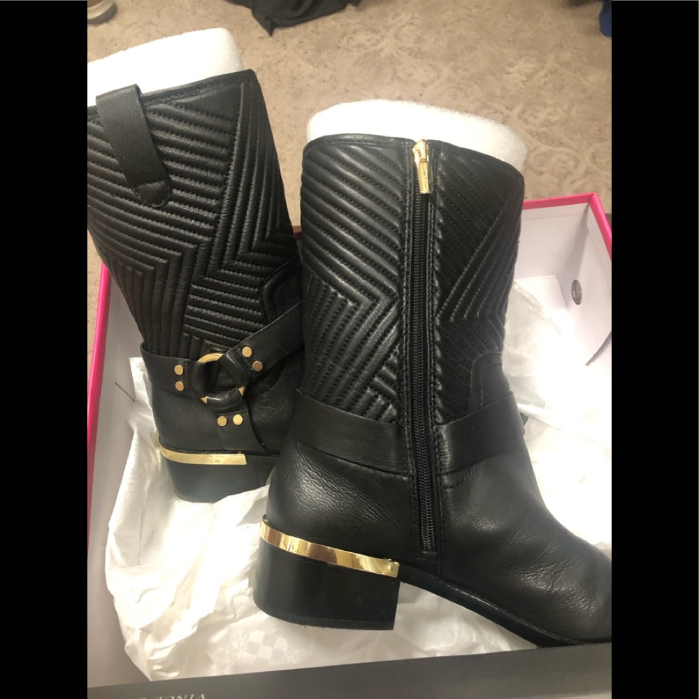 Black and Gold leather (like) motorcycle boots